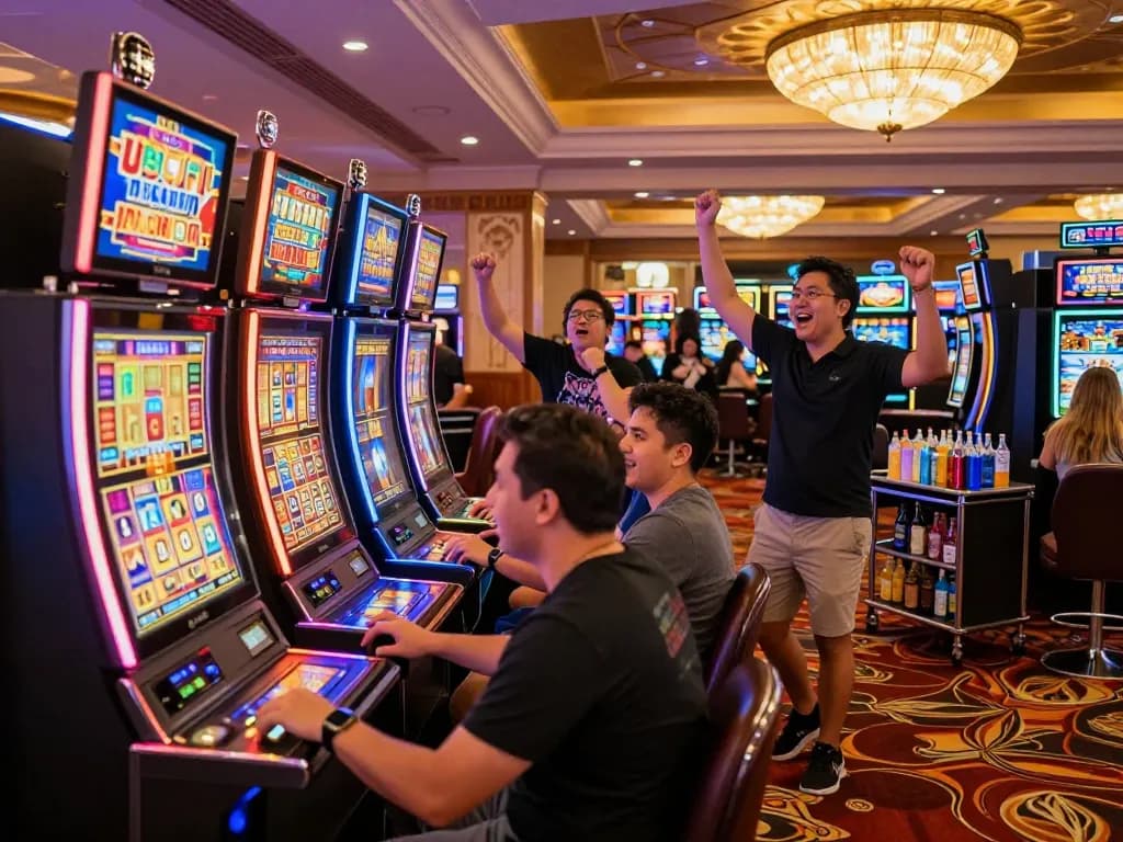 Pemain menikmati mesin slot link di suasana kasino yang mendebarkan