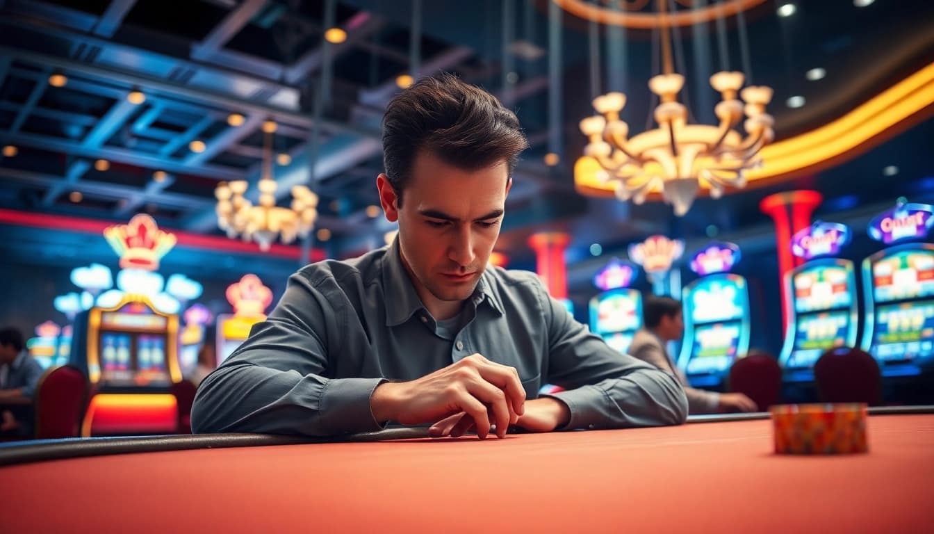 Casino spielen an einem eleganten Spieltisch mit intensivem Fokus auf Spieler.