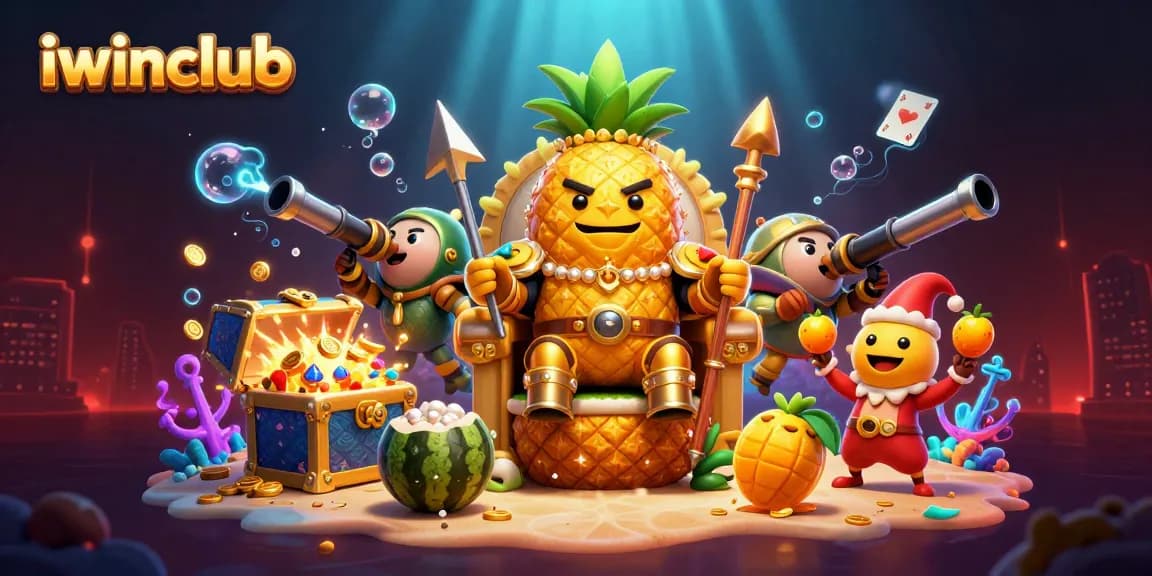 Experience the vibrant world of iwinclub in this dynamic beach casino scene with golden characters and rich game elements.