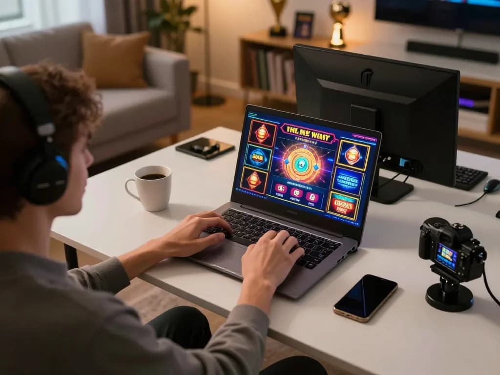 Engaging with server thailand while playing online slots on a laptop in a cozy home setting