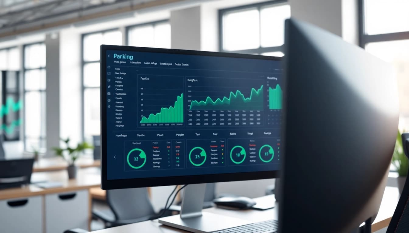Track your website performance with this SEO Rank Tracker interface in a modern office.