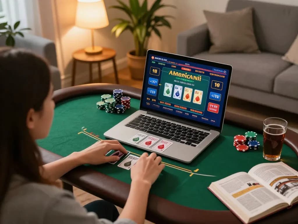 Engaging scene of a player enjoying casino americani online from a cozy home setup, showcasing strategic gameplay.
