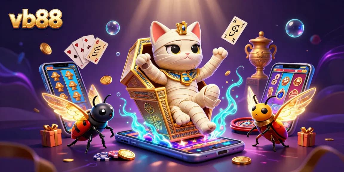 Experience the thrill of vb88 as an Egyptian mummy cat bursts from a sarcophagus in a vibrant casino.