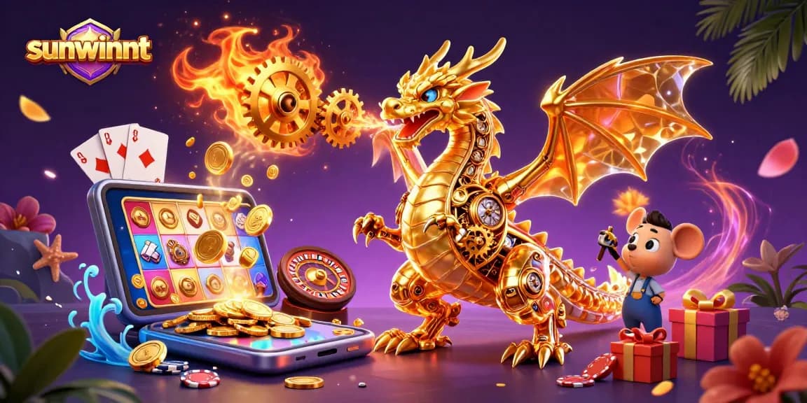 Spin and win at sunwinnt with a golden dragon and action-packed gaming elements.