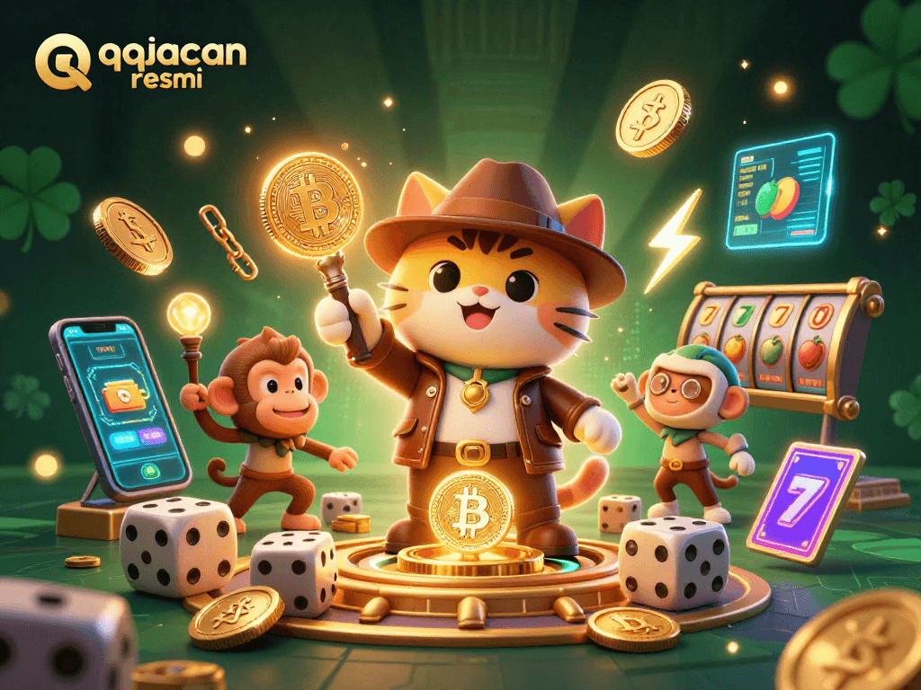 Engage with the exciting adventure of qqmacan resmi as the archaeologist cat discovers casino treasures amidst vibrant slot reels.