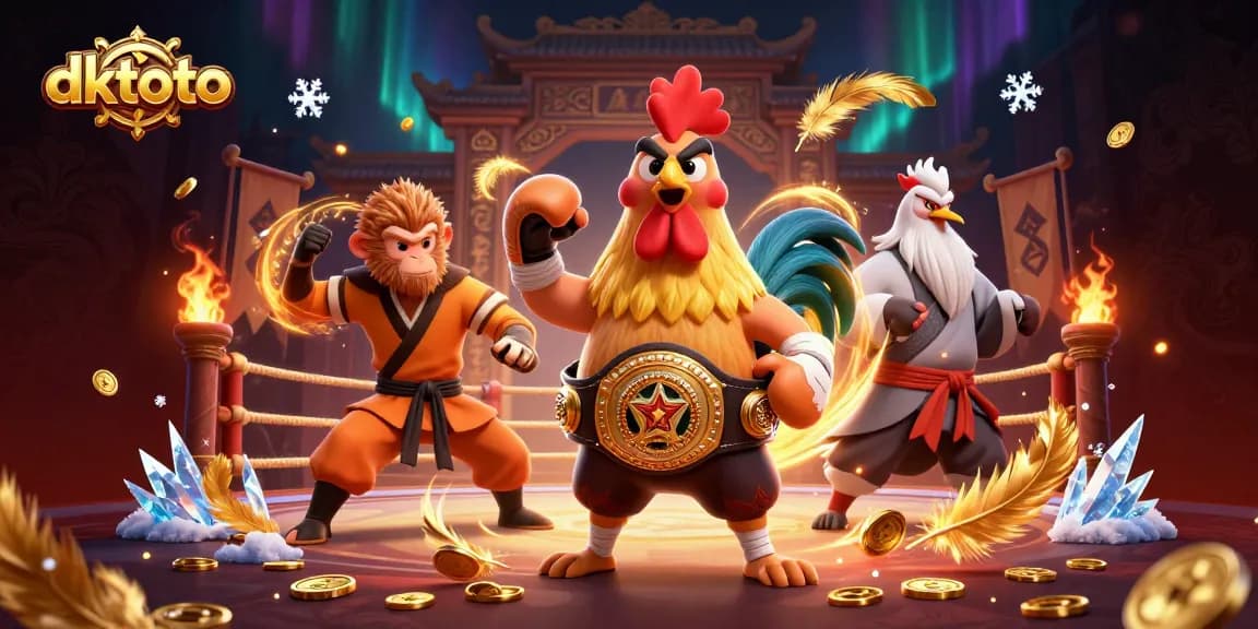 Engage in thrilling dktoto action with a vibrant illustration featuring cinematic characters and coins.