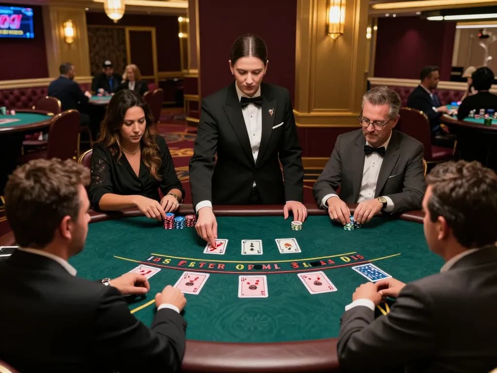 Ikuti permainan blackjack dealer langsung yang menarik di Vegas yang menunjukkan keputusan strategis cukup pengalaman kasino