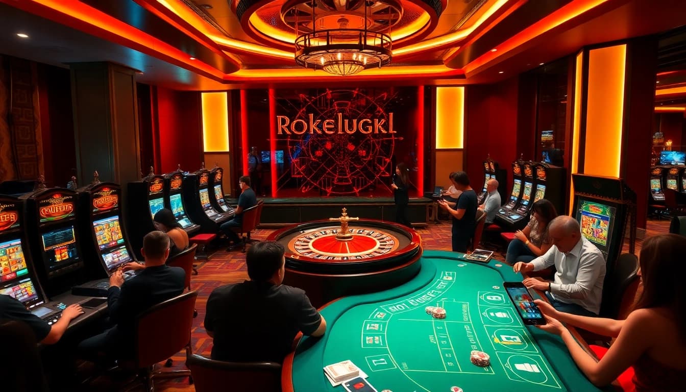 Engaging in HTML porn games amid a luxurious casino atmosphere with roulette wheels and poker tables.