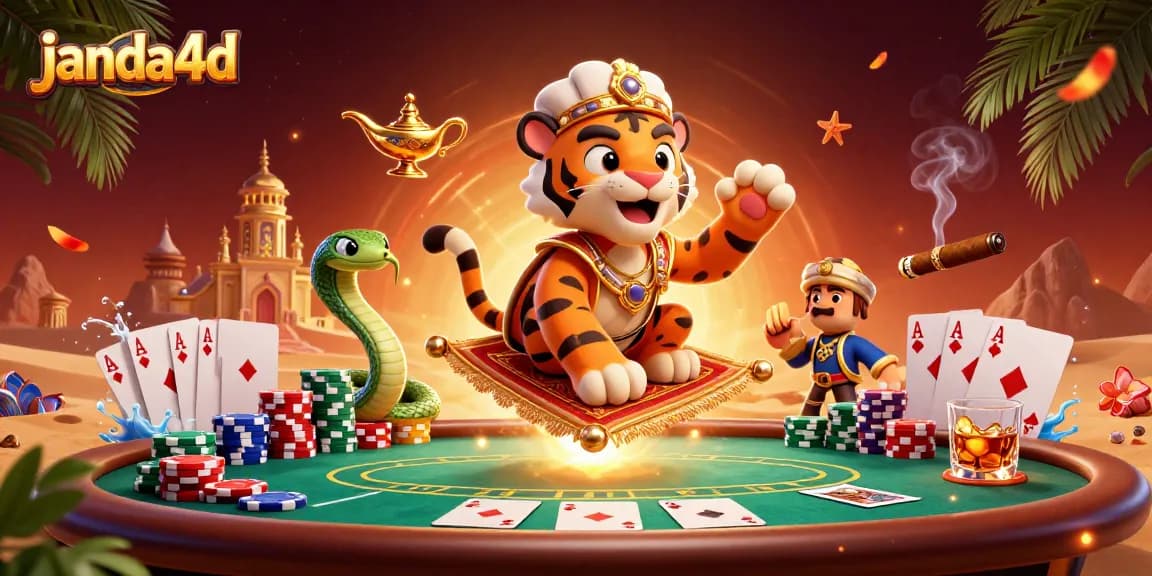 janda4d menghadirkan suasana kasino yang megah dengan sultan macan, karpet poker, dan lampu ajaib di dalam gambar yang menakjubkan
