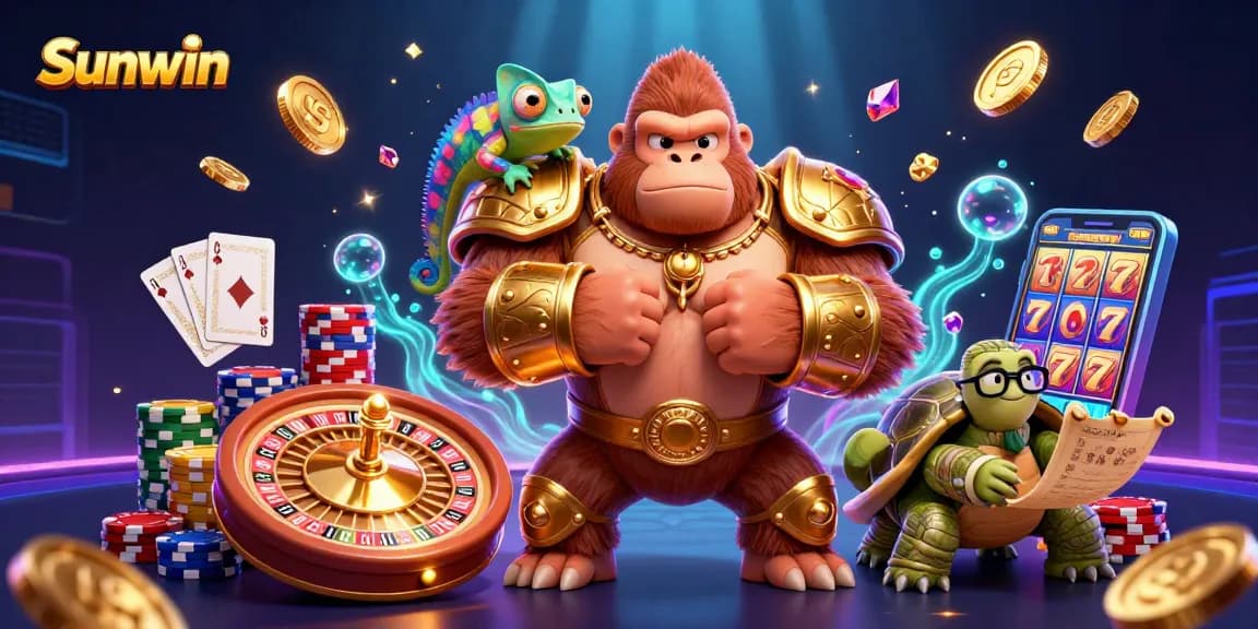 Experience the thrill of Sunwin online casino with a powerful gorilla and vibrant game elements.