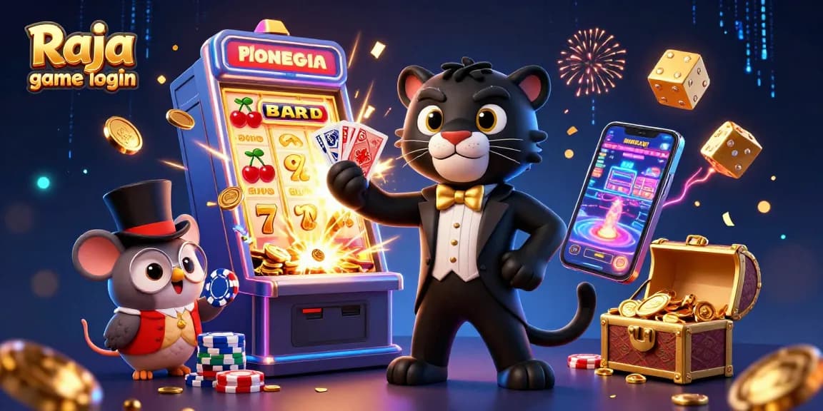 Experience the thrilling Raja game login action surrounded by casino excitement and vibrant game elements.