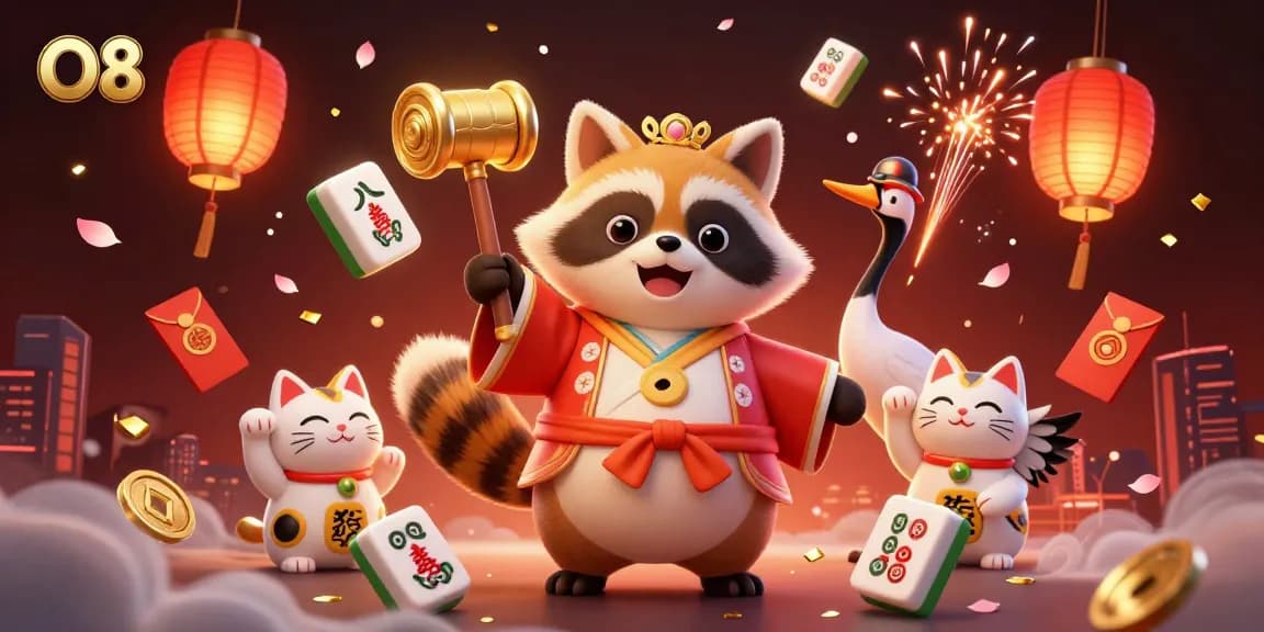 Engage with O8's thrilling casino experience featuring cheerful characters and vibrant gambling elements.