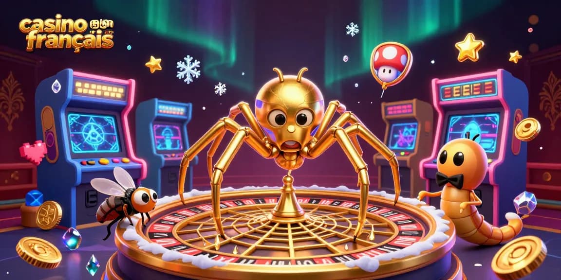 Placer des paris captivants sur le casino en ligne français avec une araignée décorative et un croupier mille-pattes.