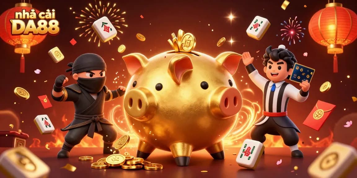 Engage with nhà cái DA88's thrilling gaming scene featuring dynamic characters and vibrant casino elements.