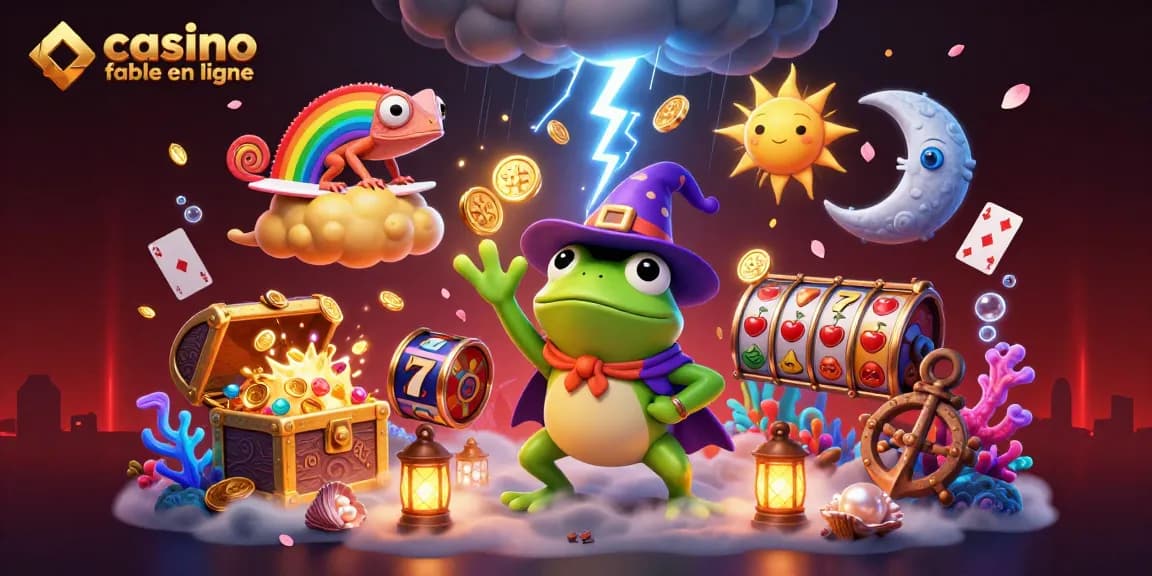 Découvrez la magie du casino fiable en ligne avec une grenouille sorcière et un trésor dans une scène enchanteresse.