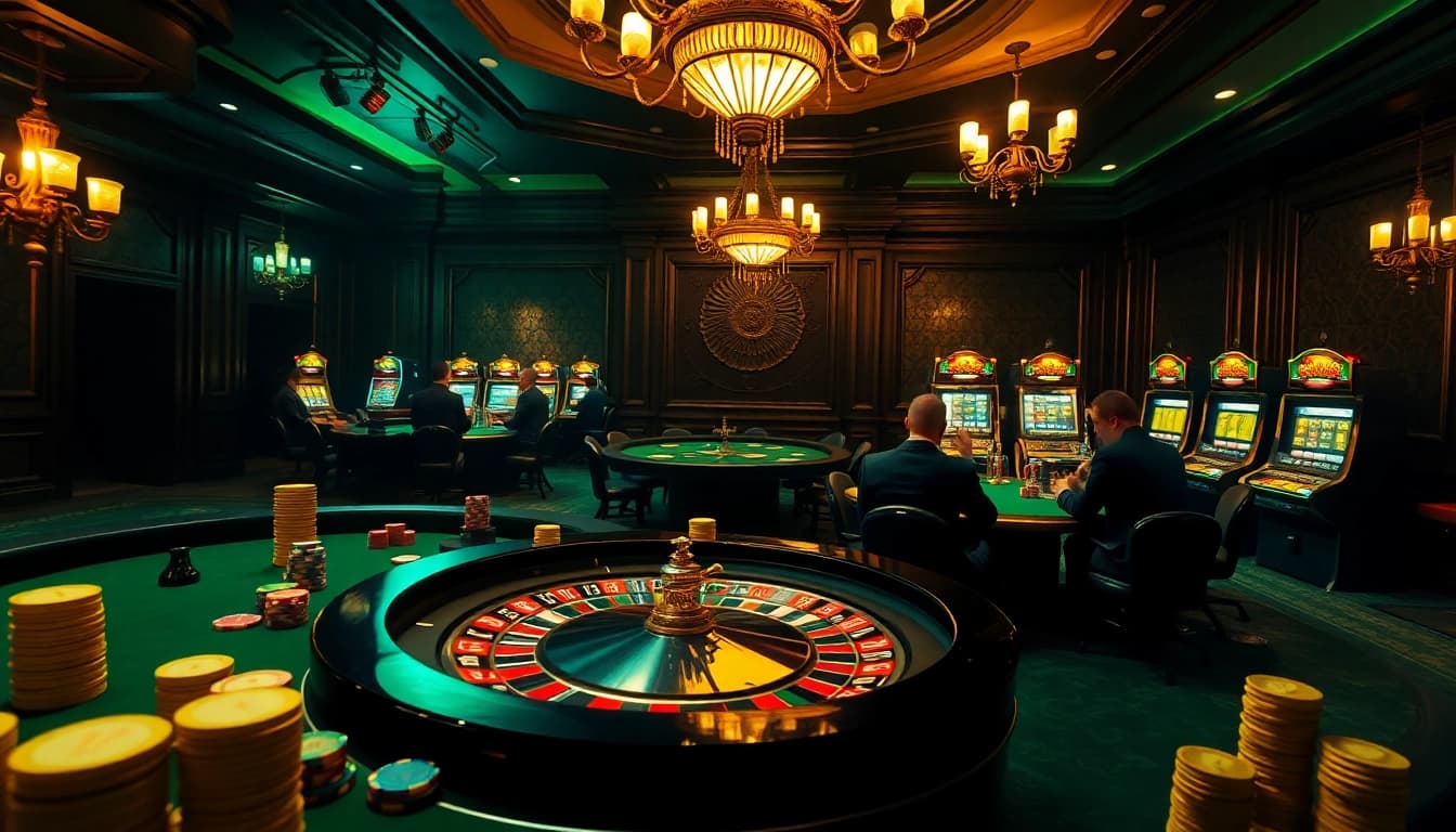 Gamblers strategizing at a vibrant casino table with the official hidden wiki theme subtly incorporated.