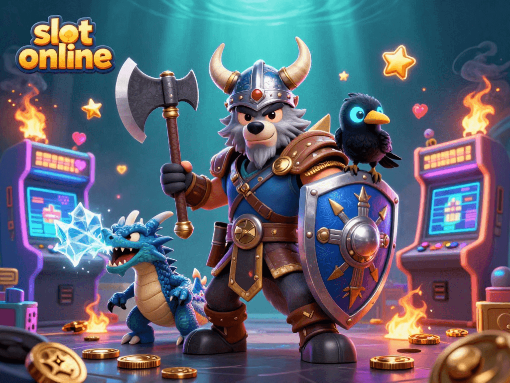 Engage with slot online gaming featuring Viking warriors, dragons, and vibrant arcade action.