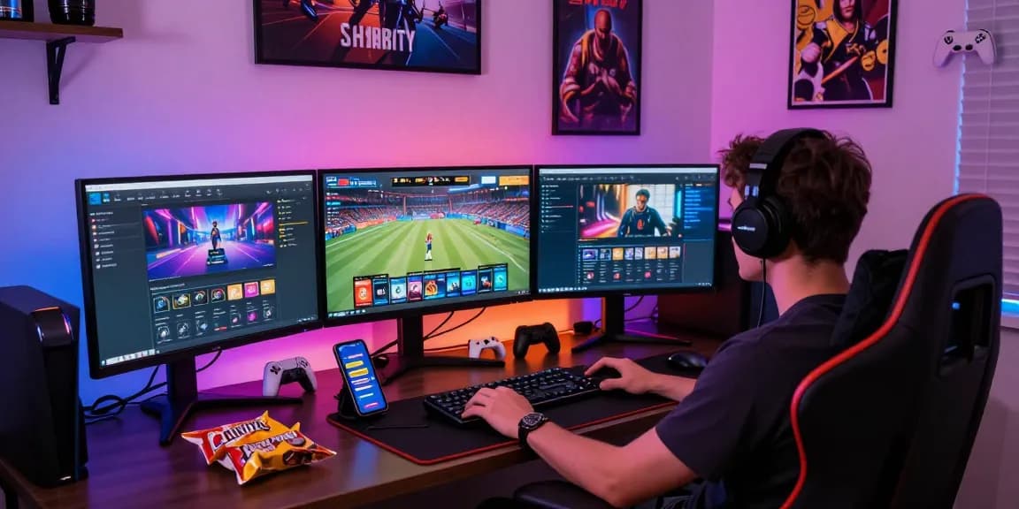 Engaged user exploring 토토사이트 in a dynamic home gaming setup.