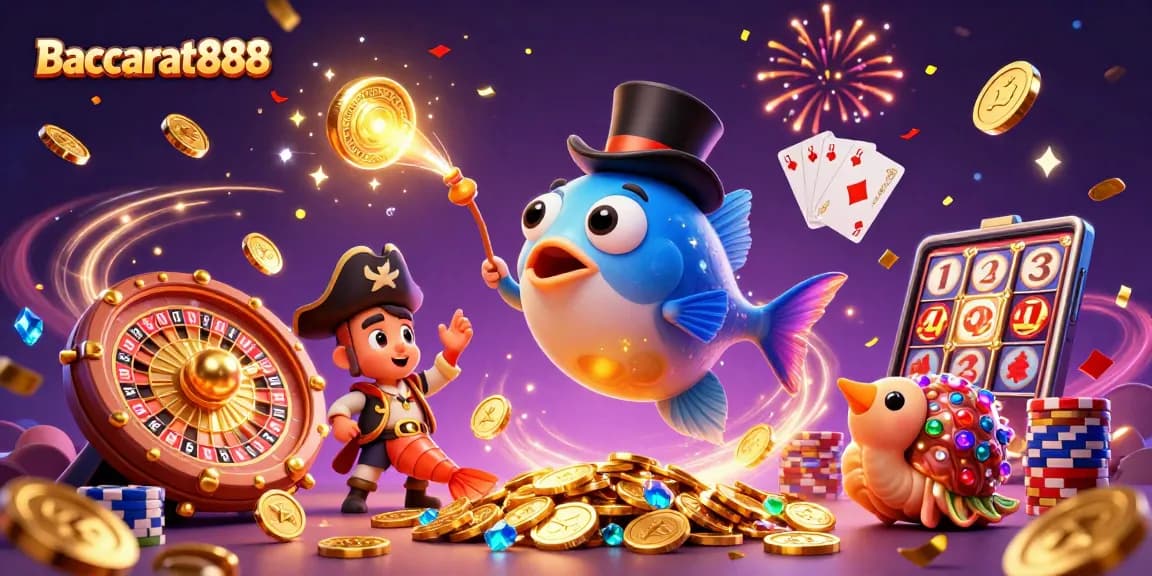 Engage in Baccarat888 excitement with 3D cartoon characters and dynamic casino elements showcasing thrilling gameplay.