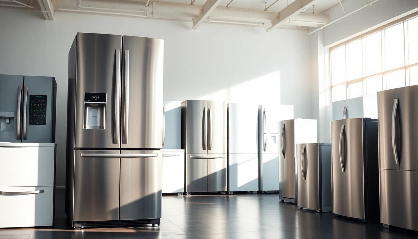 Enhance your refrigerator sales with a modern showroom display highlighting sleek designs.
