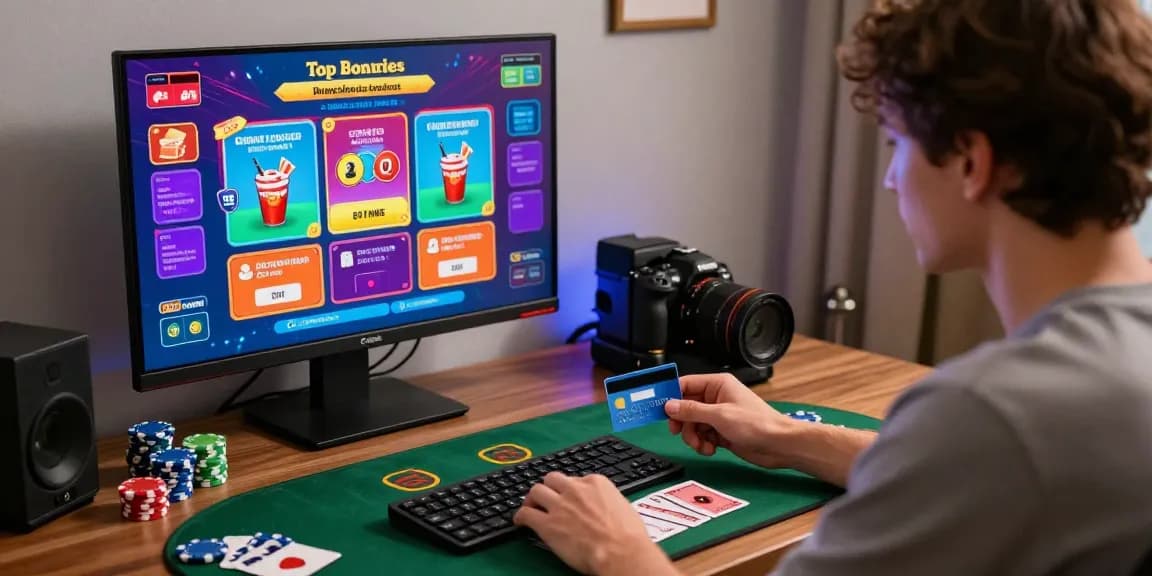 Engaging scene of a player using credit cards at an online casino, showcasing casinos that accept credit cards.