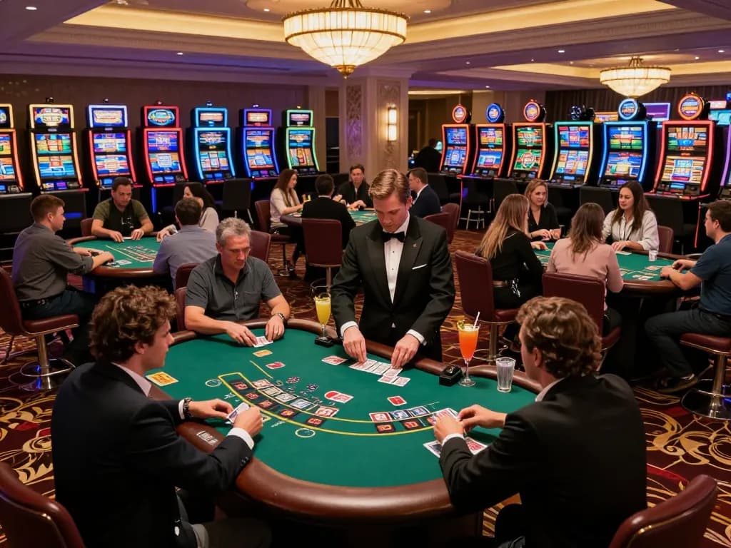Watch exciting ดูหนังใหม่ moments at dynamic blackjack tables in a luxurious casino.