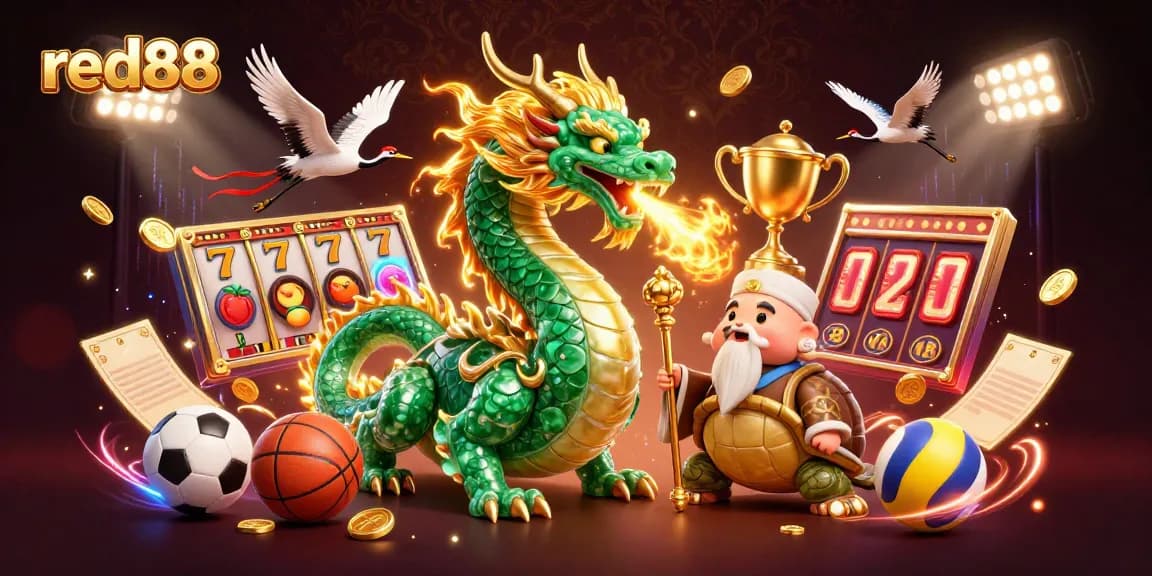 Experience thrilling adventures at red88 with an emerald jade dragon, lucky cranes, and dynamic game elements.
