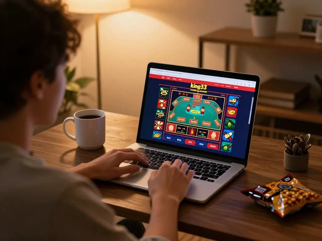 Engaged player using king33 to place bets on an exciting online casino game.