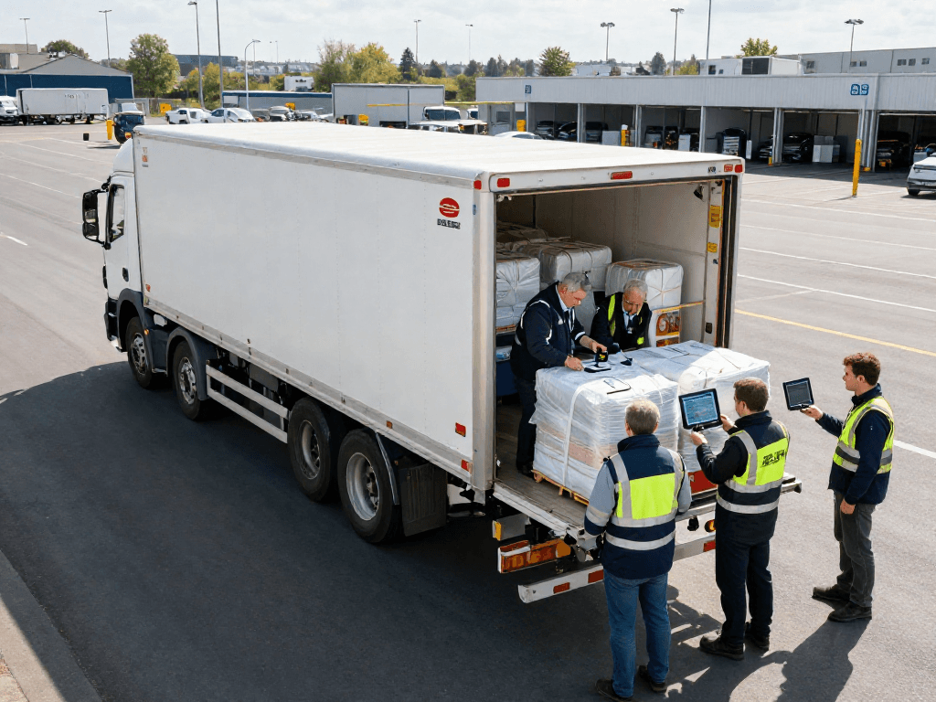 Frigo Transport in Dortmund: Kühllogistik-Manager überwacht die Beladung moderner Kühltransporter für temperaturempfindliche Waren.