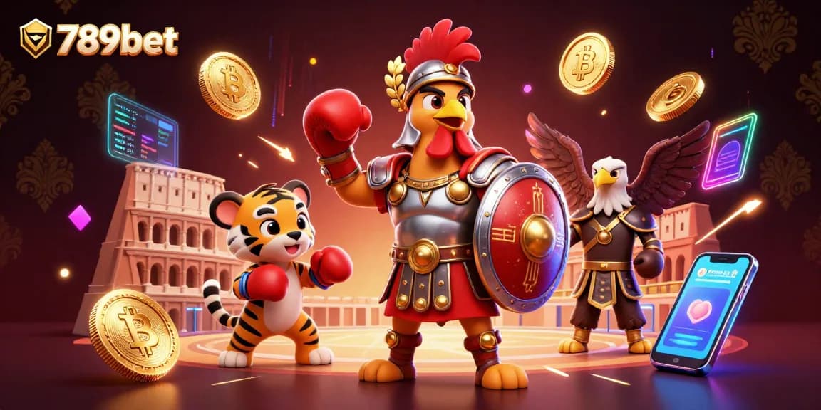 Experience thrilling action with 789bet's immersive casino arena featuring dynamic characters and crypto elements.