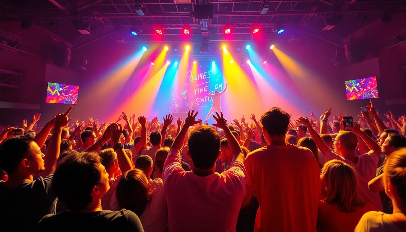 BTS news performance showcasing the group in an energetic concert setting with vibrant colors.