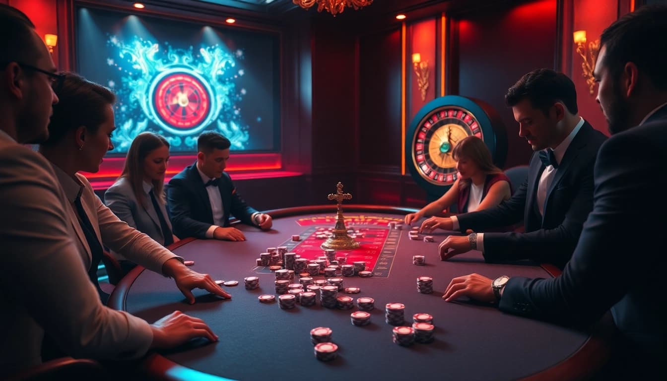 Experience the excitement of poker at mk8th.net with a luxurious casino setting filled with engaging gameplay.