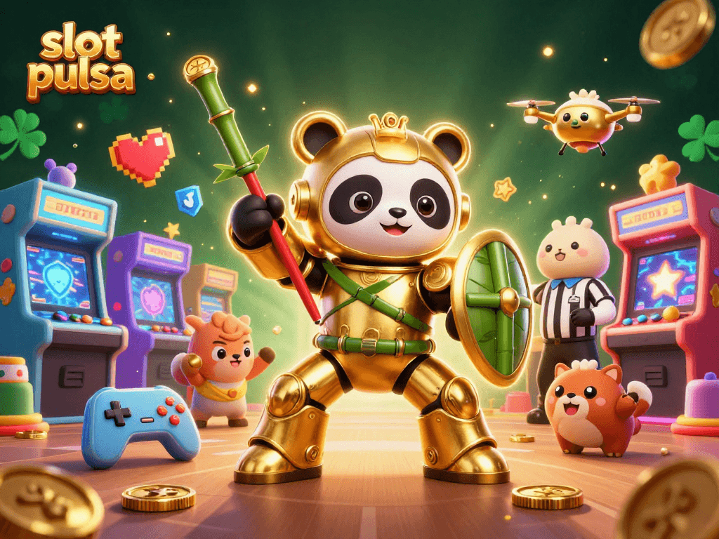 Experience the thrill of slot pulsa gaming in a vibrant, action-packed 3D illustration.