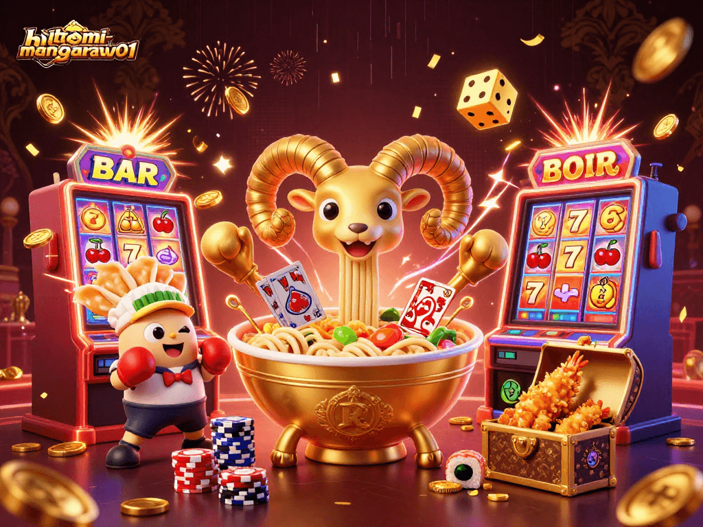 Experience excitement with hitomi-mangaraw01 as a giant ramen bowl deals cards among stunning casino elements.