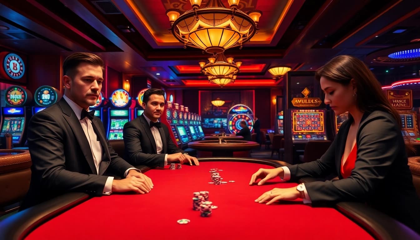 Experience the excitement of high-stakes gambling at https://go88casino.pro/ with luxury poker tables and vibrant casino decor.