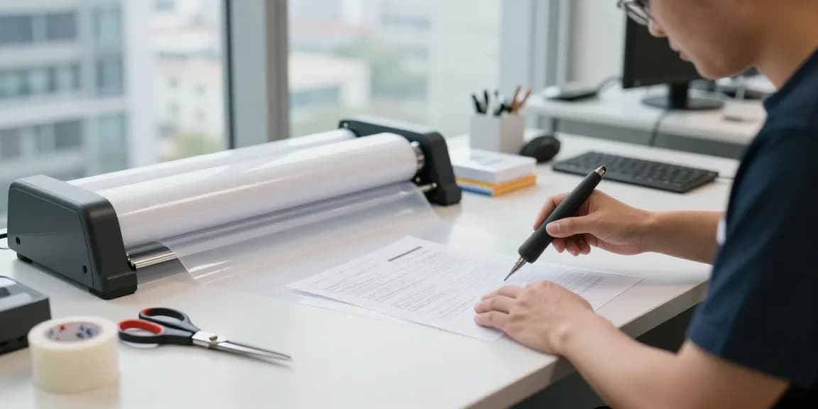 Bóc ép plastic tại hà nội với một kỹ thuật viên sử dụng công cụ chuyên dụng trong một văn phòng sáng sủa