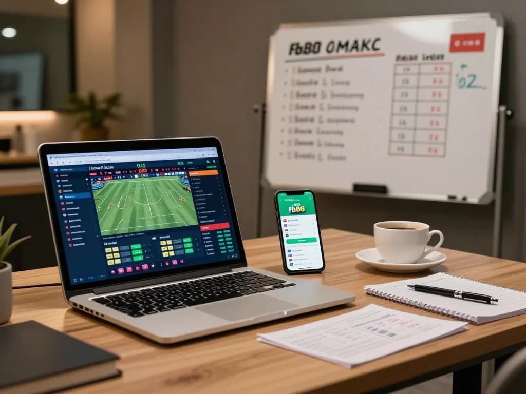Engaging moment utilizing fb88 kèo nhà cái for online sports betting with a laptop and smartphone set up.