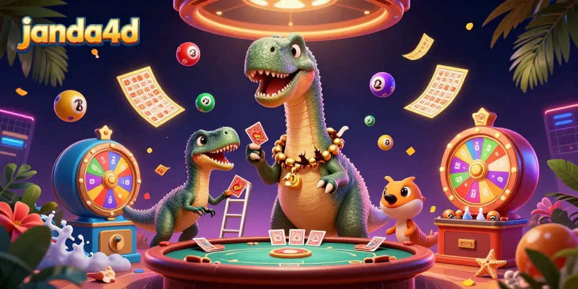 Permainan slot di janda4d dengan karakter kartun 3D dan elemen kasino yang menarik.