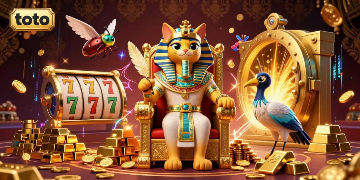 Experience thrilling toto gameplay with colorful slot reels and treasures in a vibrant casino scene.