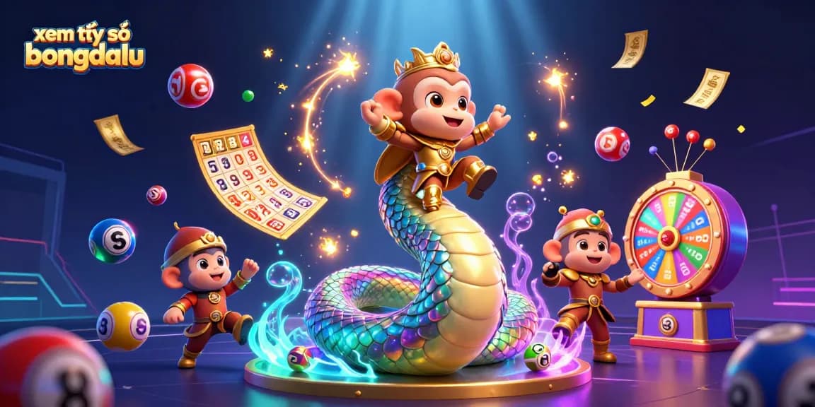 Dynamic illustration showcasing xem tỷ số bongdalu with vibrant colors, characters, and gaming elements.