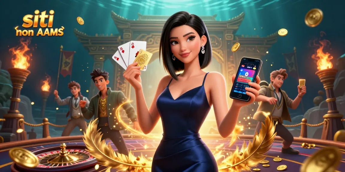 Illustrazione coinvolgente con una donna asiatica elegante che rappresenta siti casino non AAMS con elementi di gioco.