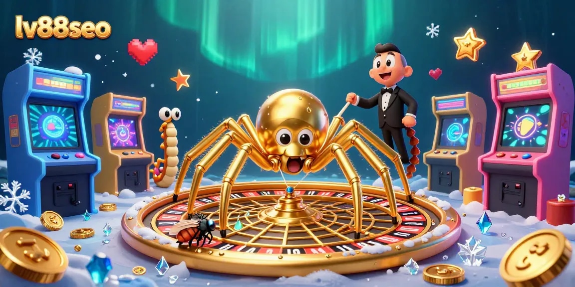 Experience the thrill of betting with lv88seo's vibrant 3D casino illustration featuring a golden web roulette.