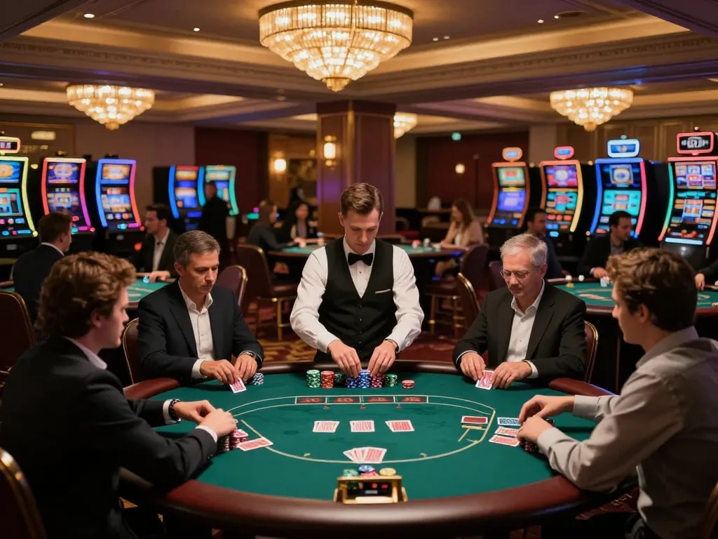 Engaging casino players at poker tables during a dynamic game session at 789win785