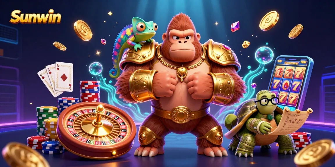 Experience the thrill of Sunwin online casino with a powerful gorilla and vibrant game elements.