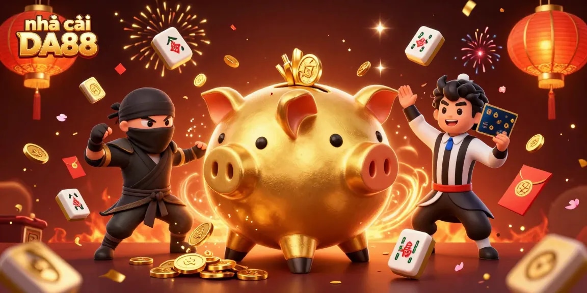 Engage with nhà cái DA88's thrilling gaming scene featuring dynamic characters and vibrant casino elements.