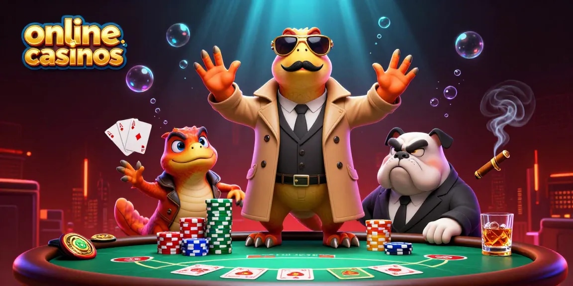 Experience thrilling online casinos with cartoon raptors sneaking into a VIP lounge.