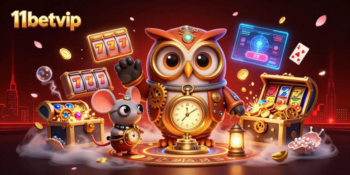 Experience the excitement of 11betvip slots with immersive casino visuals and steampunk characters.