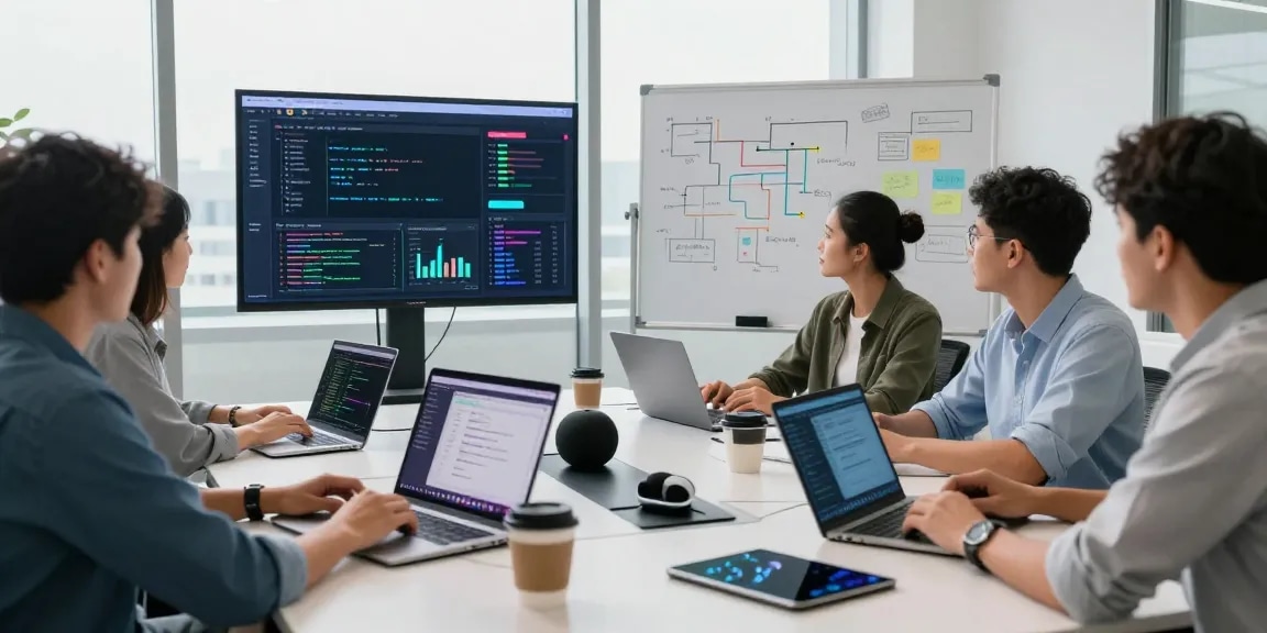 Team collaborating on API management with Waygrid in a modern workspace