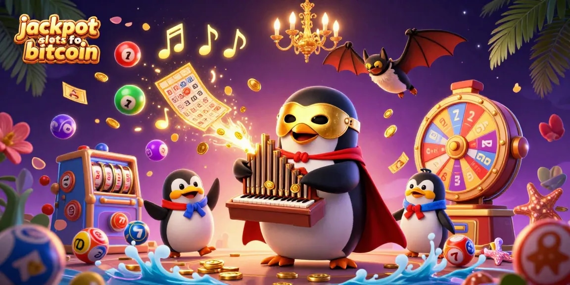 Experience jackpot slots for bitcoin in this vibrant, dynamic casino scene filled with animated elements.