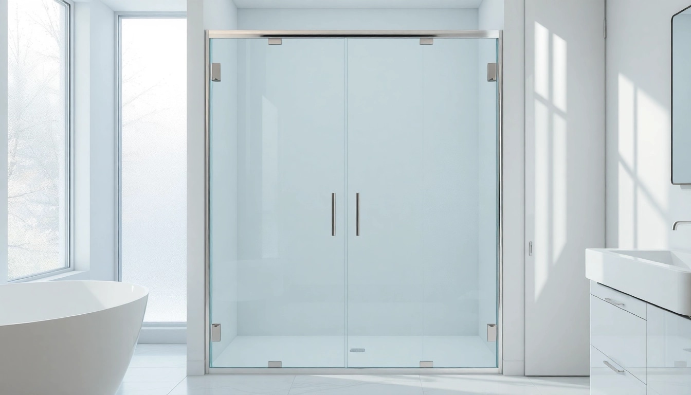 Admire elegant shower doors showcased in a modern bathroom with bright natural light.